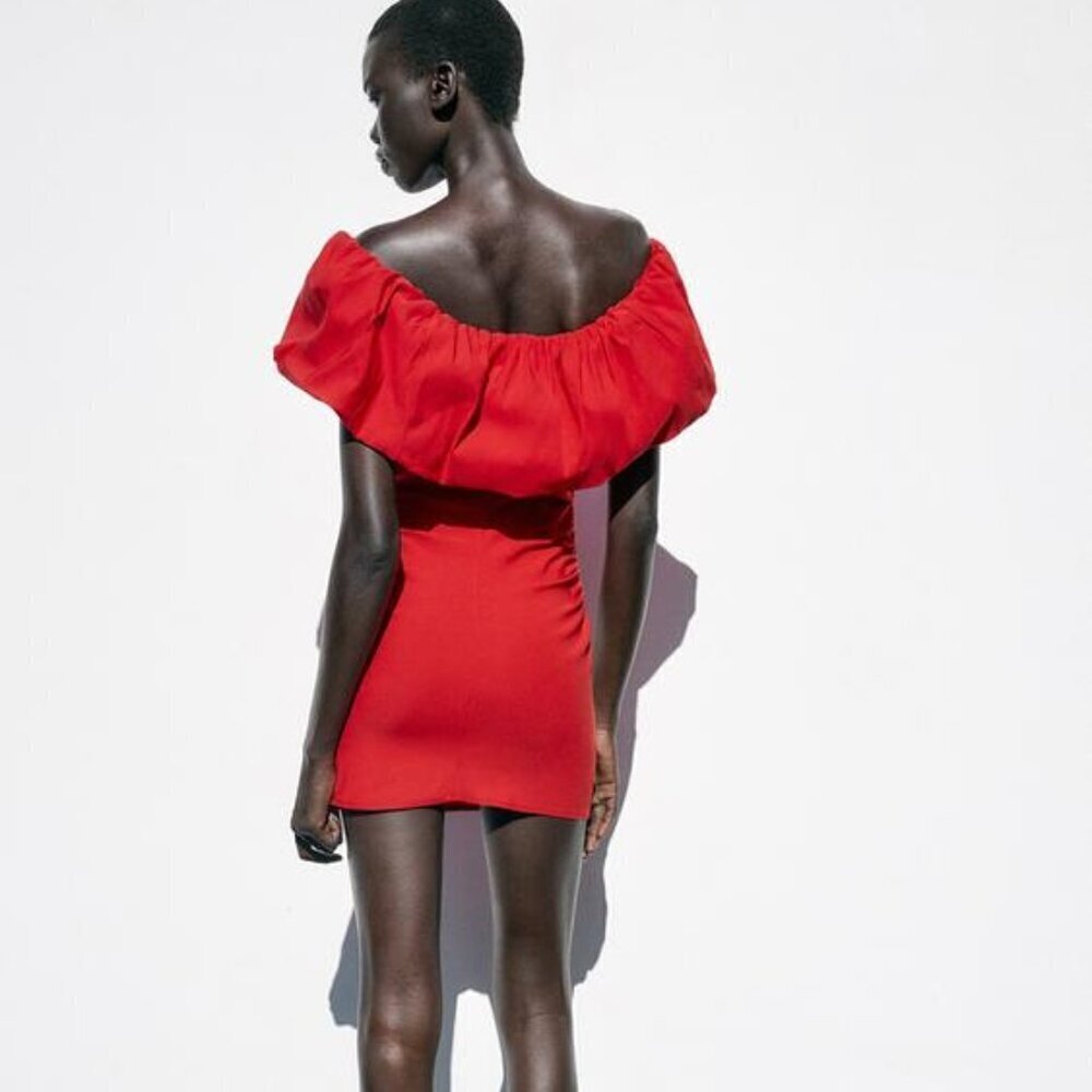 ZARA RED RUFFLE MINI DRESS - Picture 2 of 7